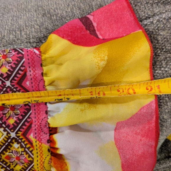 Ashley Stewart Floral V-Neck Ruffle Sleeve Blouse - Pink & Yellow - Picture 9 of 9